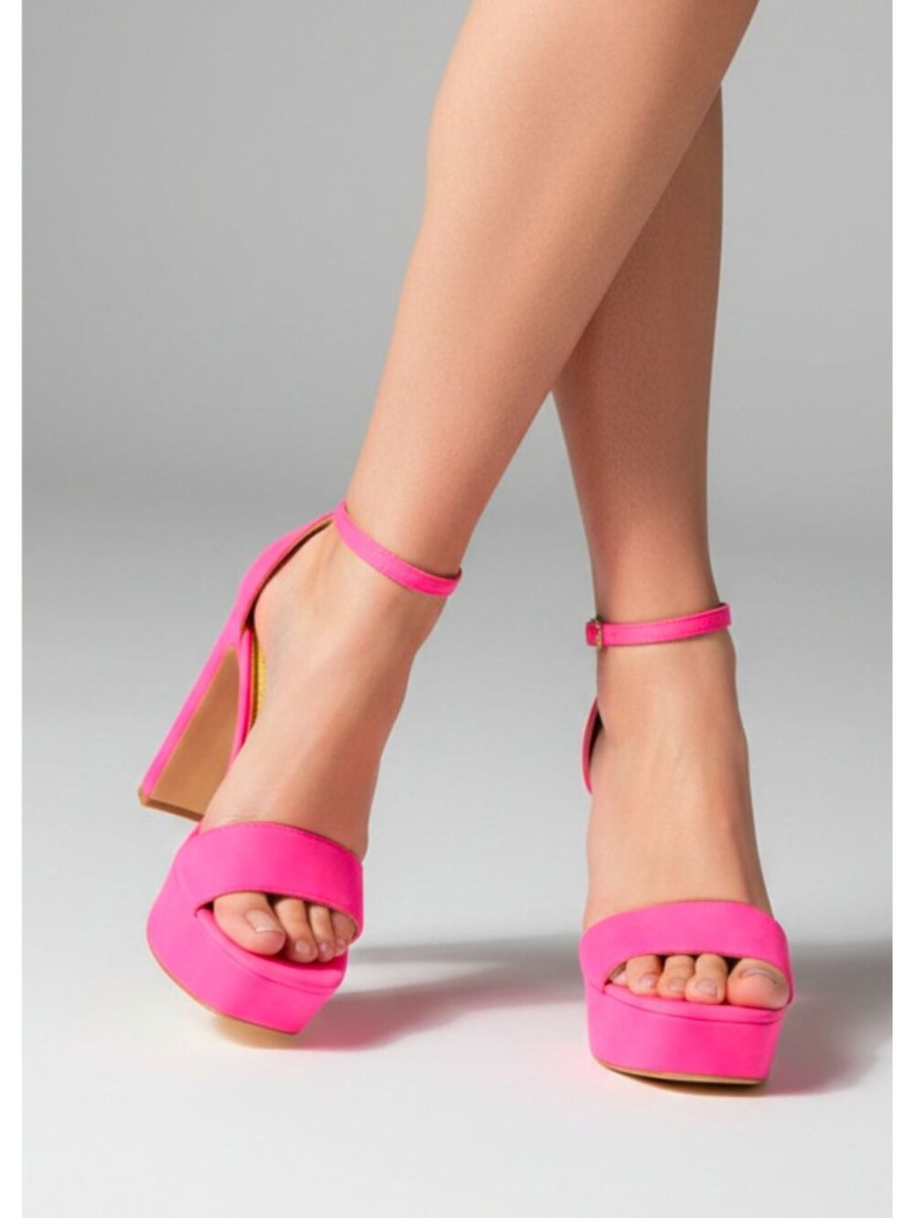 Fuchsia High Block Heel Platform Sandals With Adjustable Ankle Strap For Women
